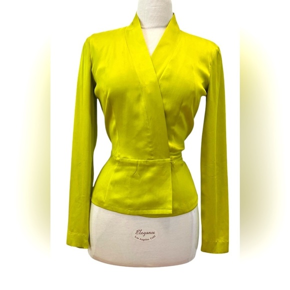 Vibrant Green 100% silk Wrap Blouse - Picture 4 of 8